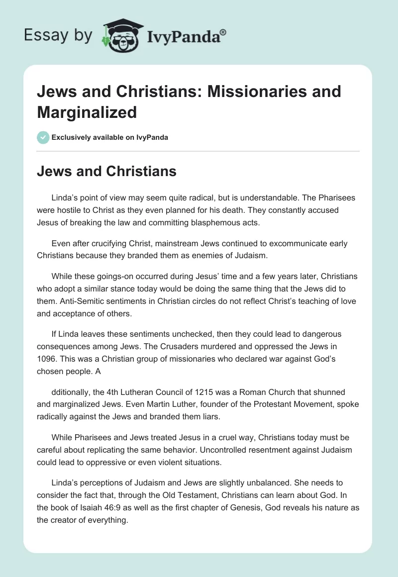 Jews and Christians: Missionaries and Marginalized. Page 1