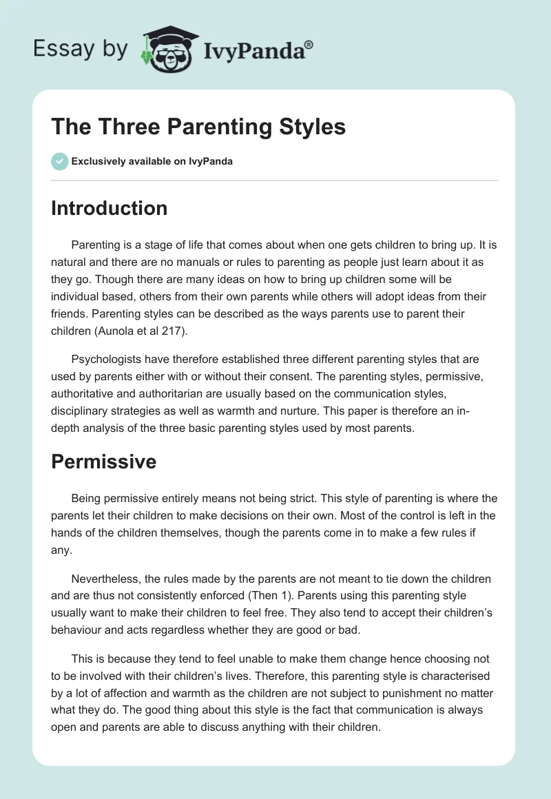The Three Parenting Styles. Page 1