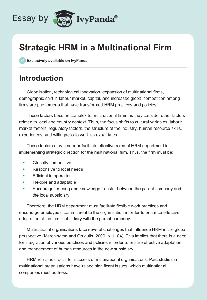 Strategic HRM in a Multinational Firm. Page 1