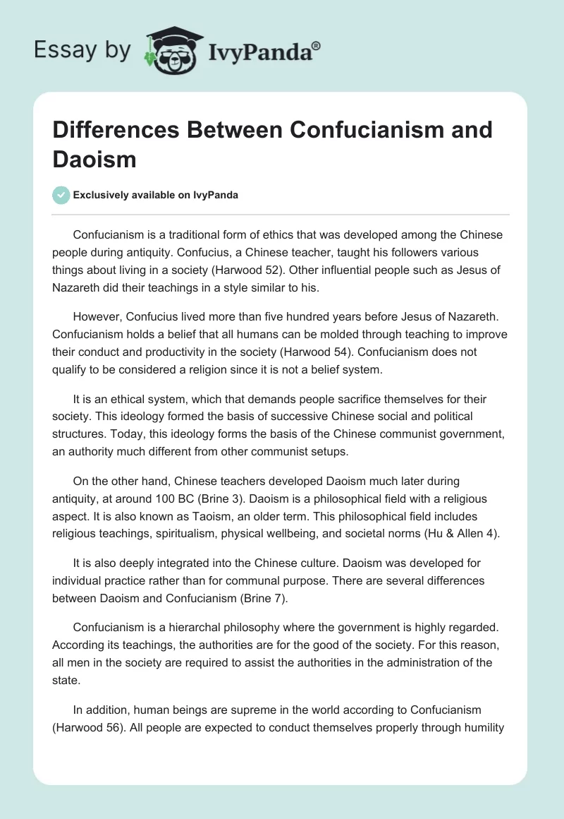 Differences Between Confucianism and Daoism. Page 1