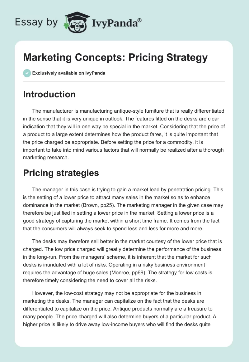 Marketing Concepts: Pricing Strategy. Page 1