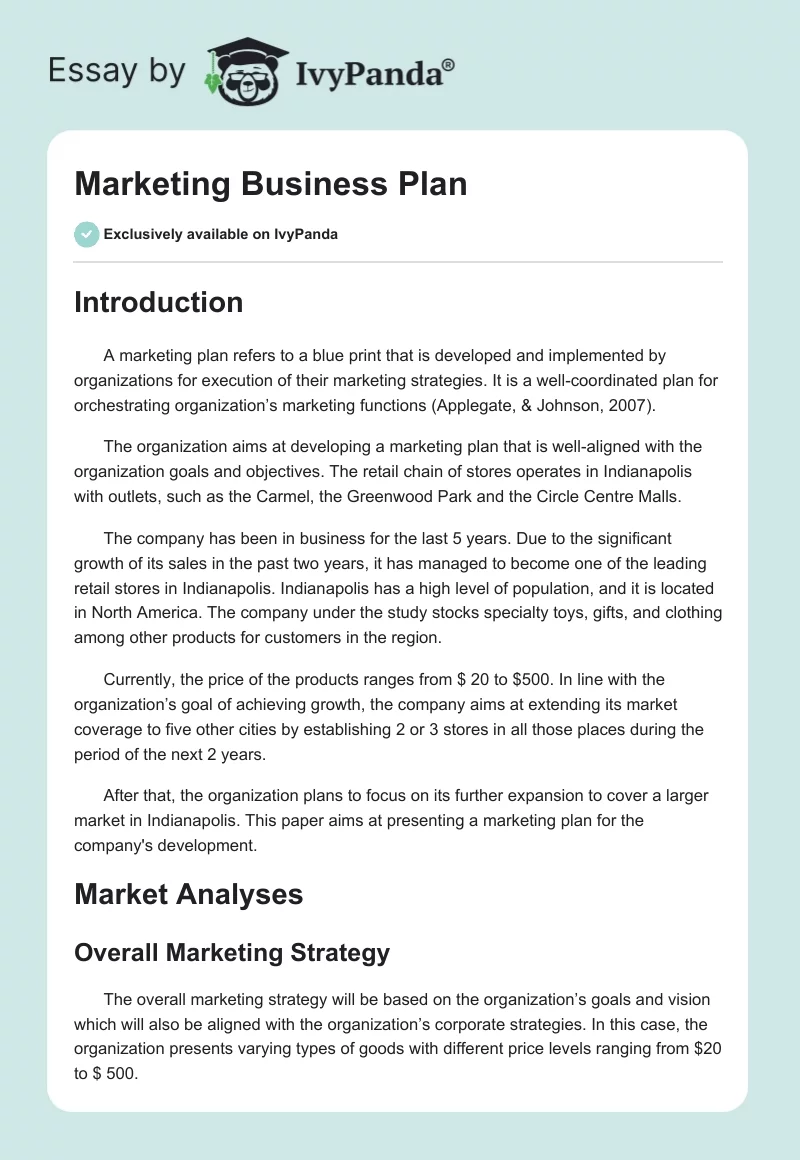 Marketing Business Plan. Page 1
