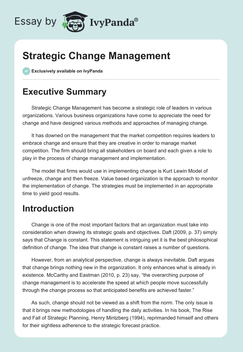 Strategic Change Management. Page 1