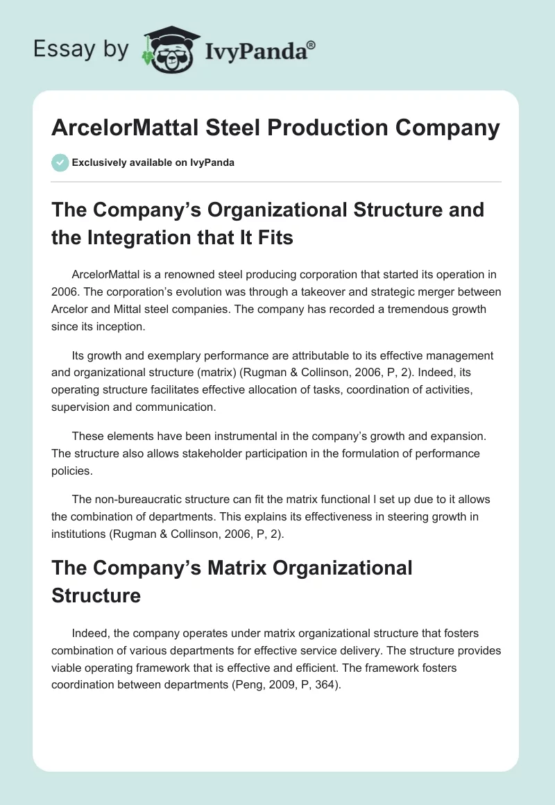 ArcelorMattal Steel Production Company. Page 1