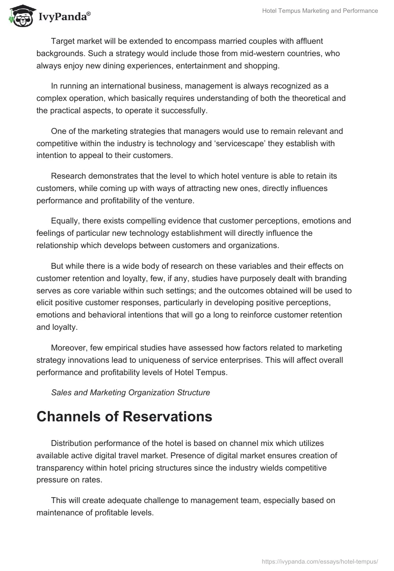 Hotel Tempus Marketing and Performance. Page 2