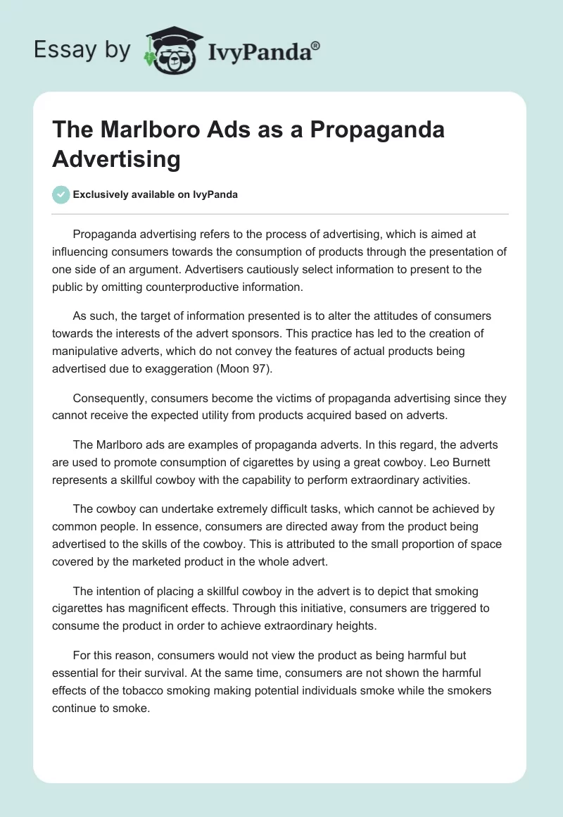 The Marlboro Ads as a Propaganda Advertising. Page 1