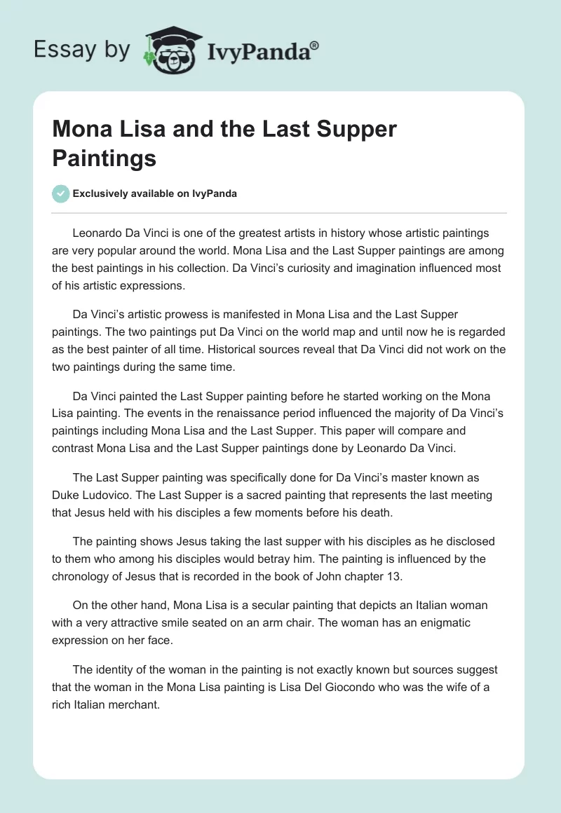 Mona Lisa and the Last Supper Paintings. Page 1