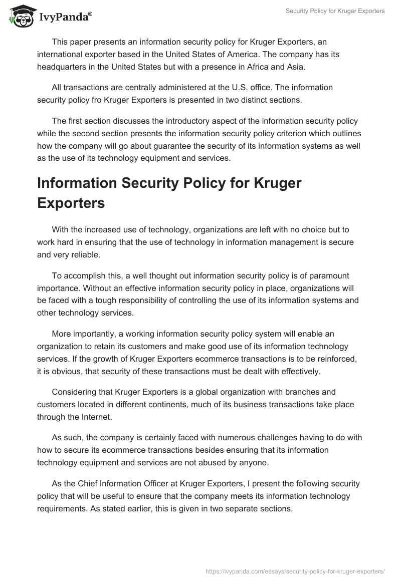 Security Policy for Kruger Exporters. Page 2
