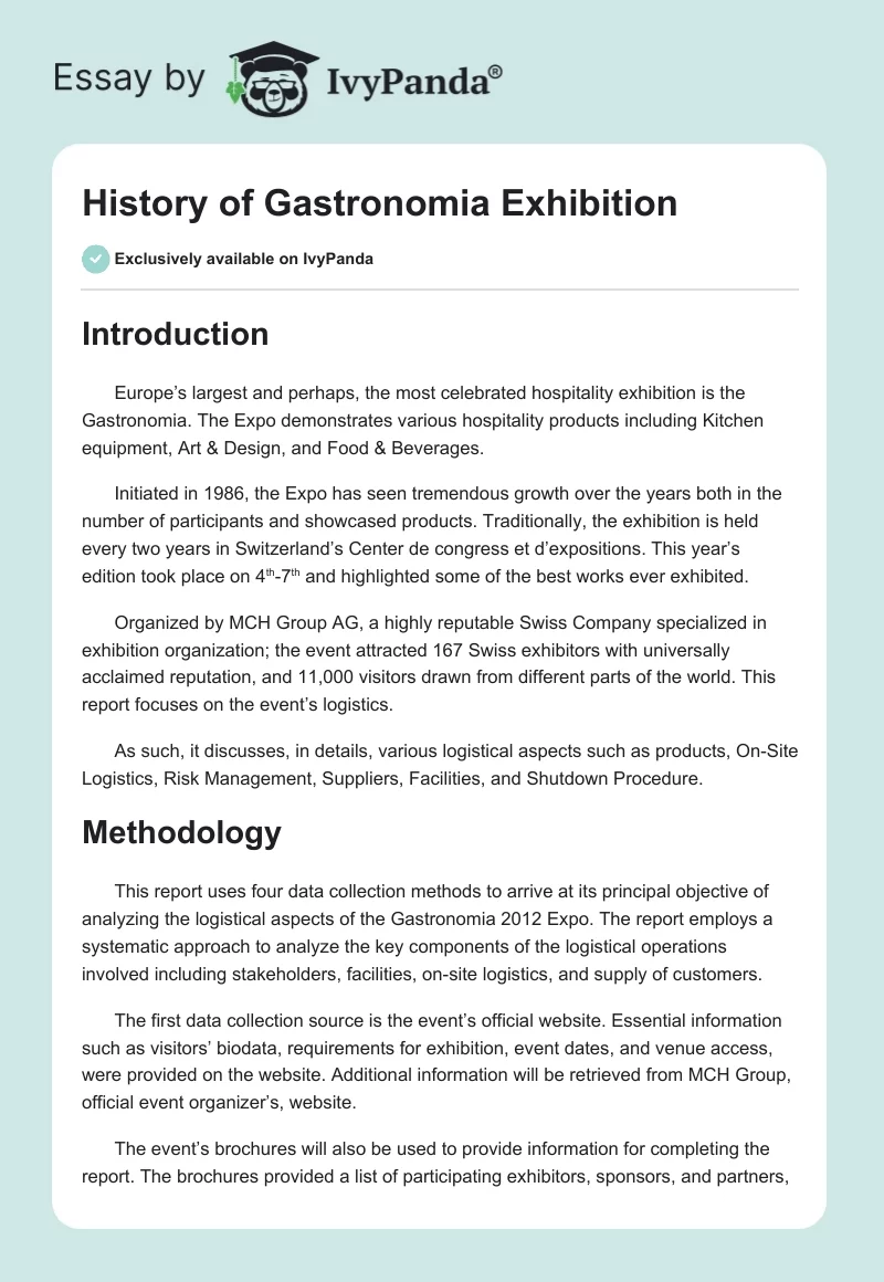 History of Gastronomia Exhibition. Page 1
