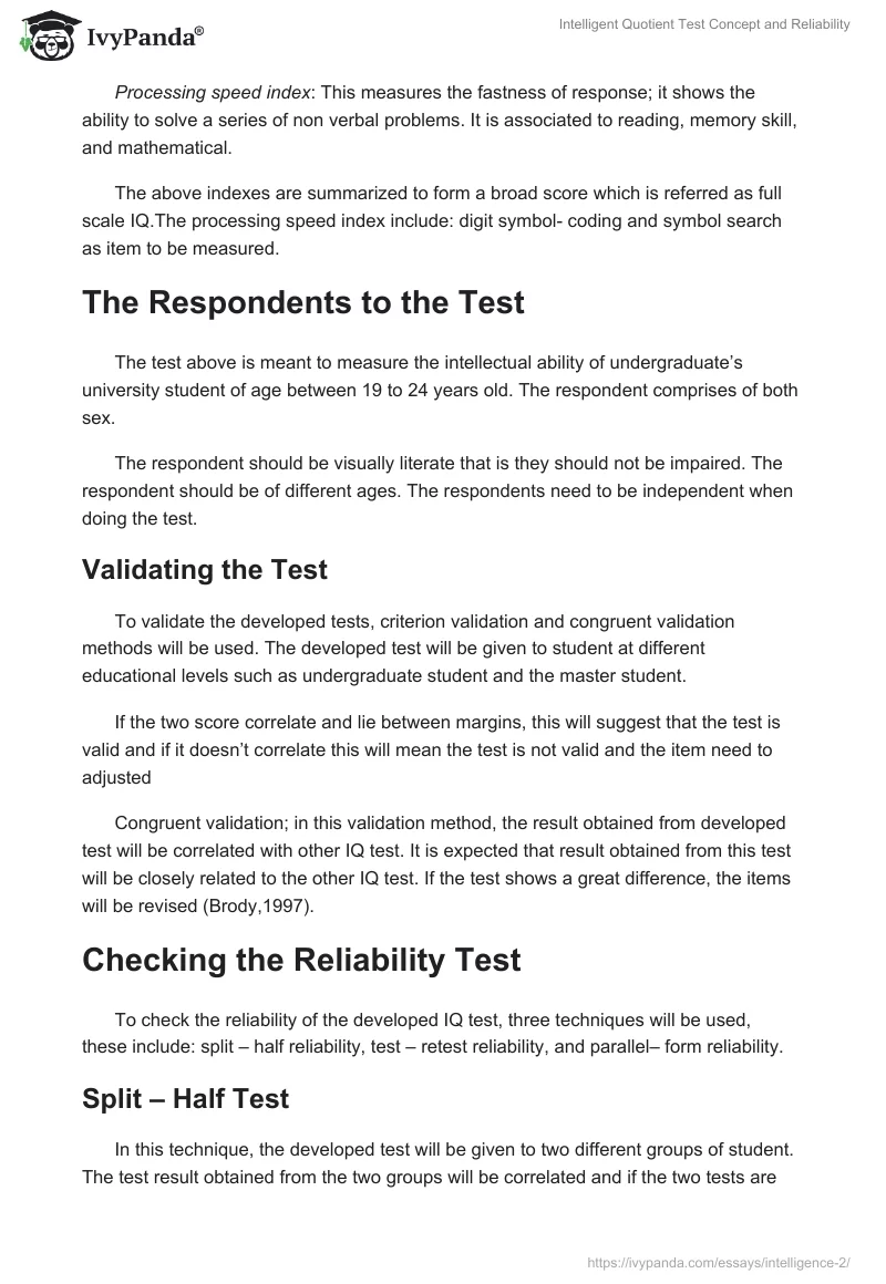 Intelligent Quotient Test Concept and Reliability. Page 3