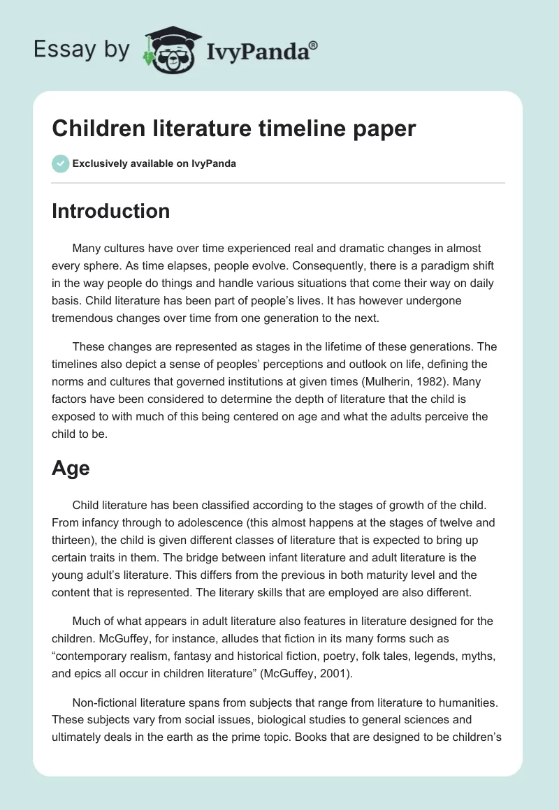 Children literature timeline paper. Page 1