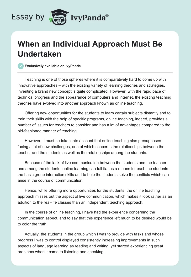 When an Individual Approach Must Be Undertaken. Page 1
