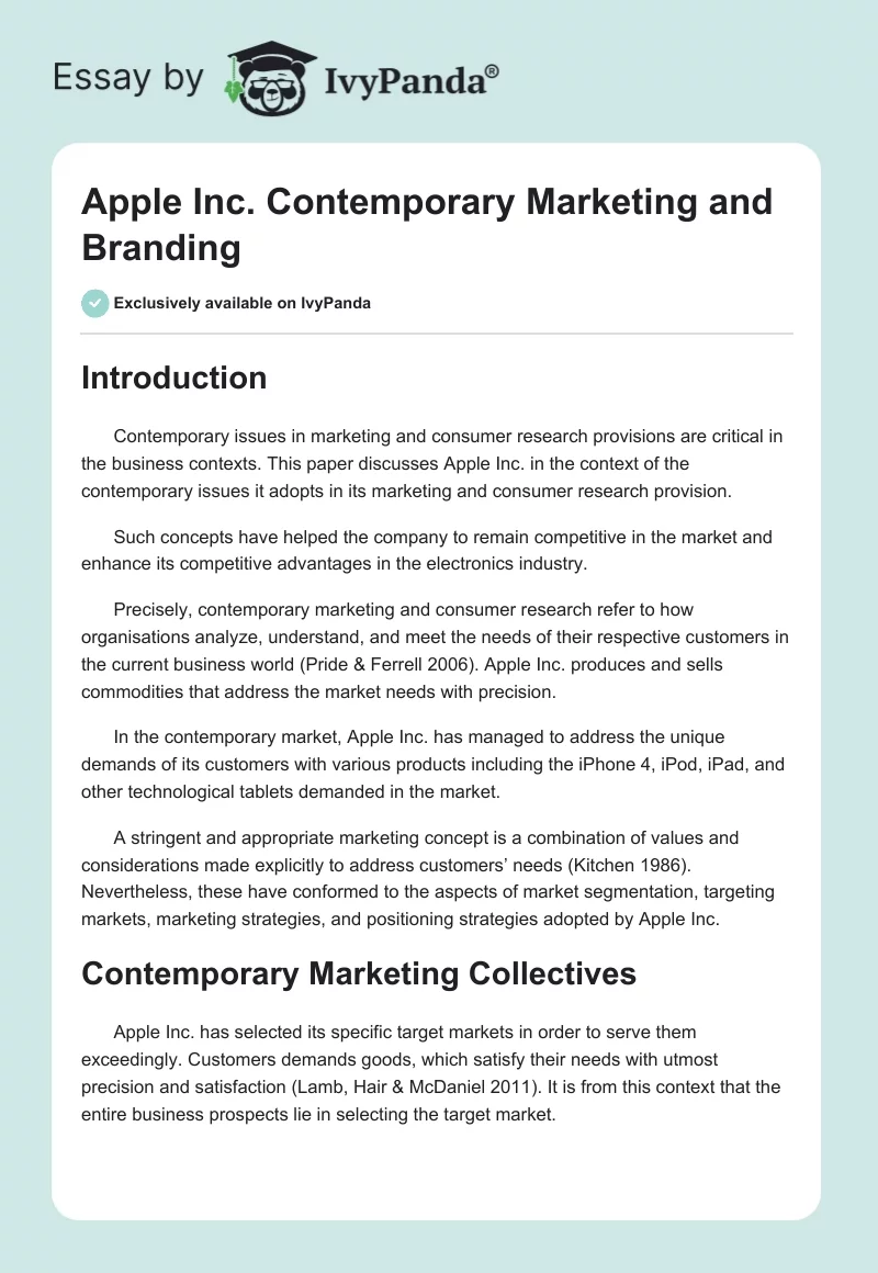 Apple Inc. Contemporary Marketing and Branding. Page 1