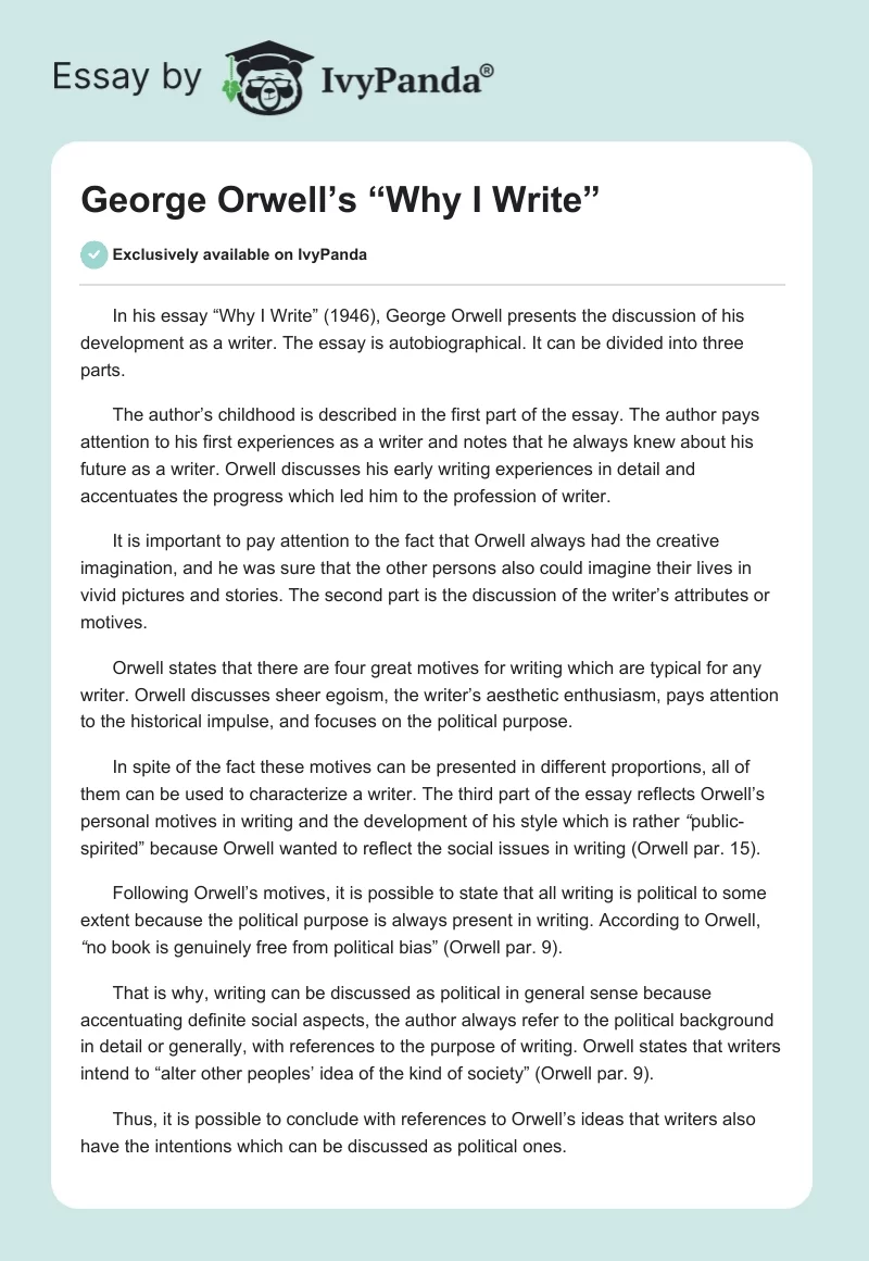 George Orwell’s “Why I Write”. Page 1