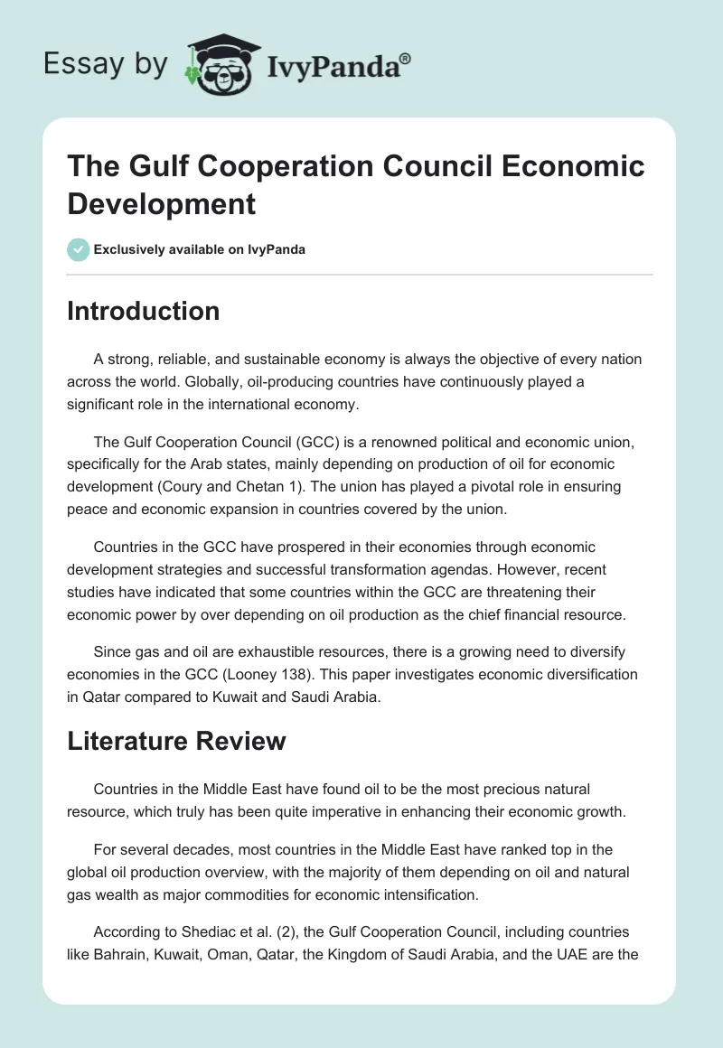 The Gulf Cooperation Council Economic Development. Page 1