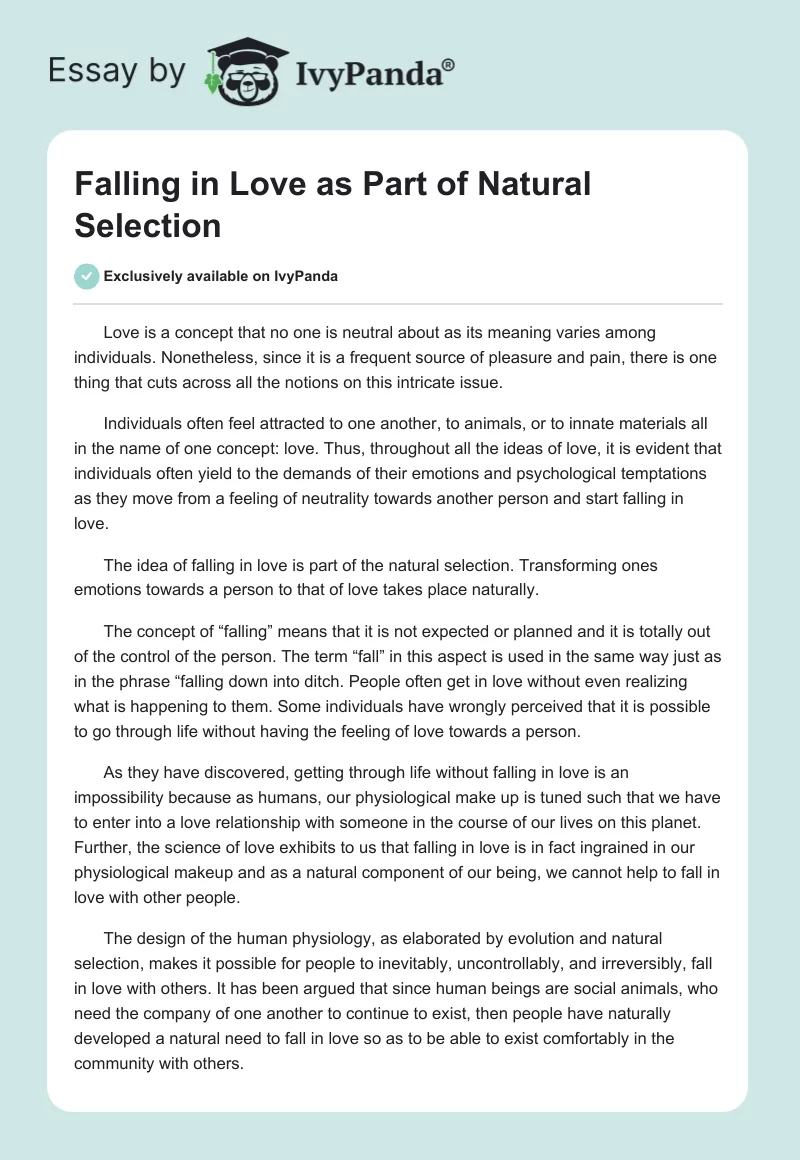 Falling in Love as Part of Natural Selection. Page 1
