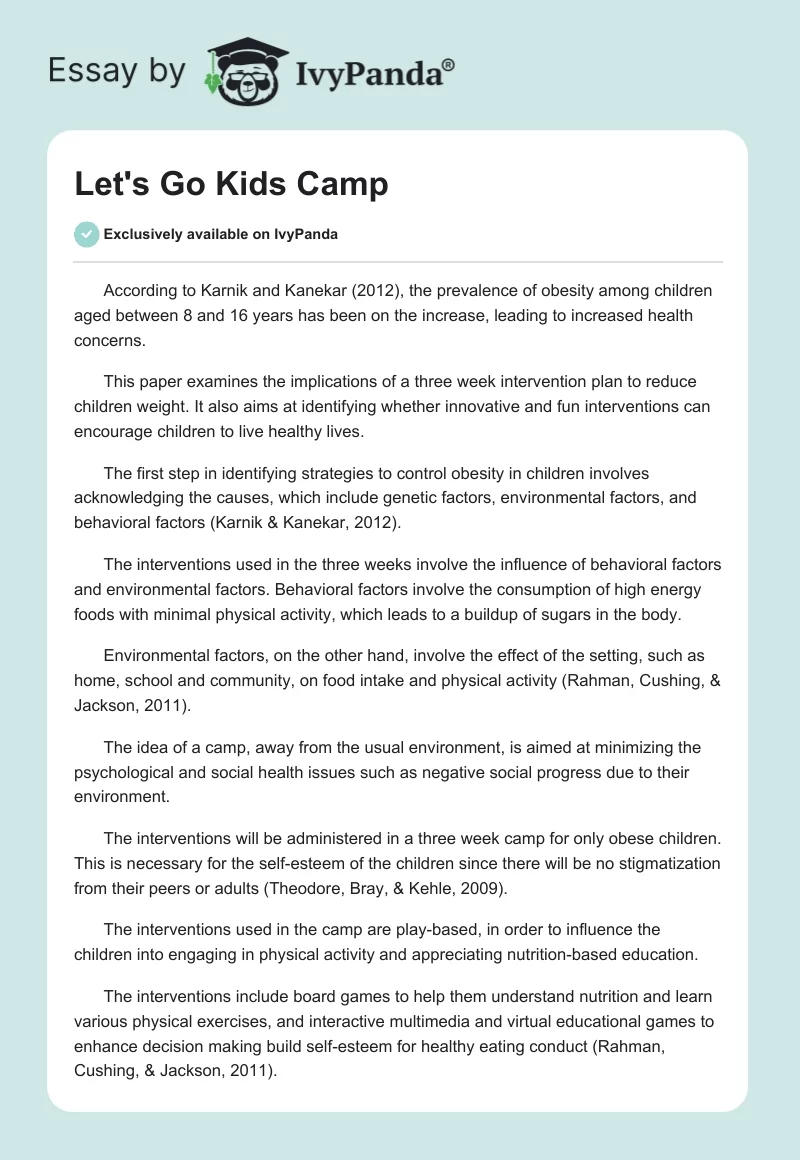 Let's Go Kids Camp. Page 1