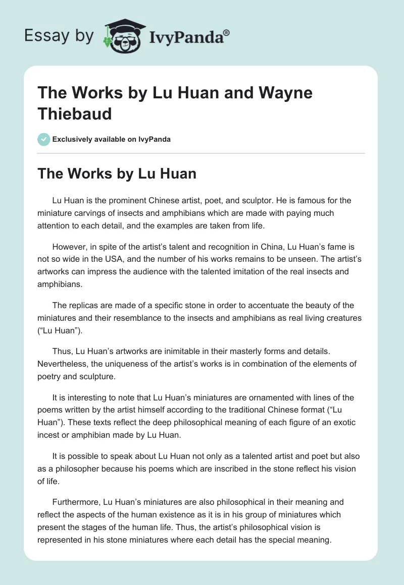 The Works by Lu Huan and Wayne Thiebaud. Page 1
