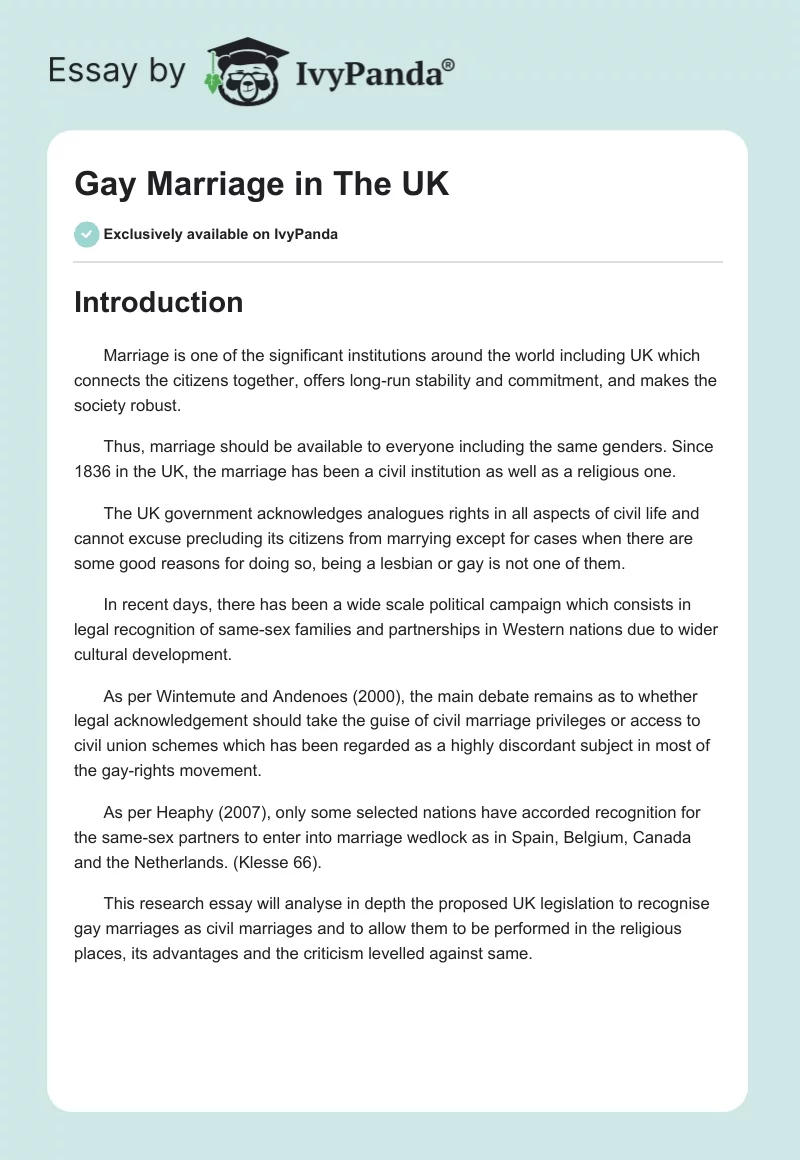 Gay Marriage in The UK. Page 1