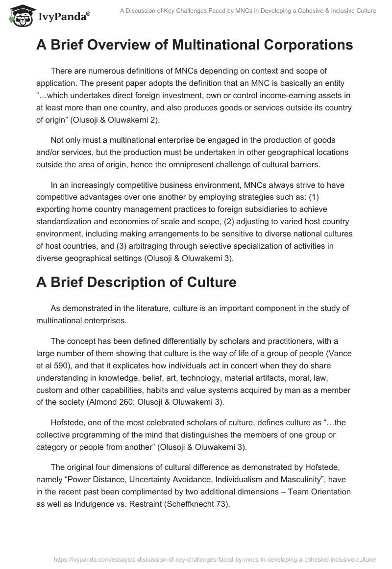 A Discussion of Key Challenges Faced by MNCs in Developing a Cohesive & Inclusive Culture. Page 2