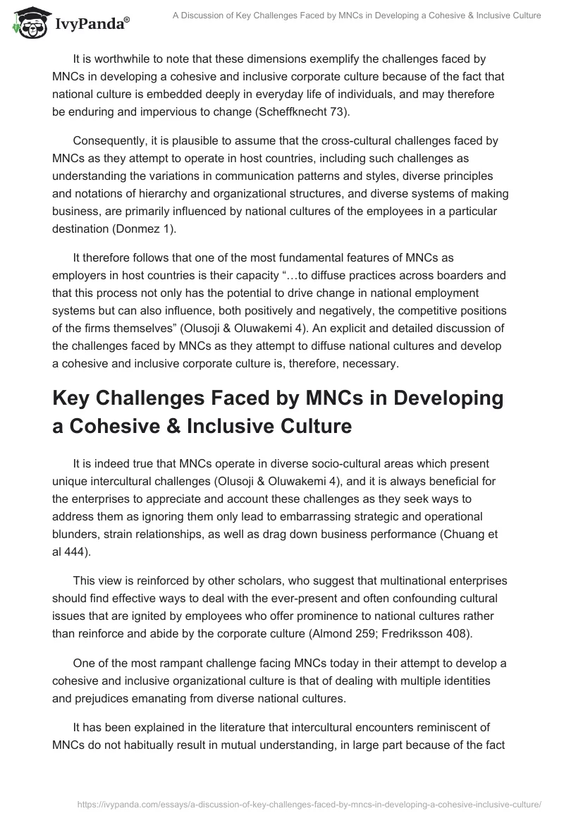A Discussion of Key Challenges Faced by MNCs in Developing a Cohesive & Inclusive Culture. Page 3