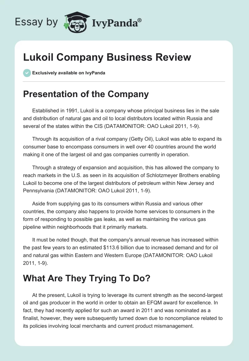 Lukoil Company Business Review. Page 1