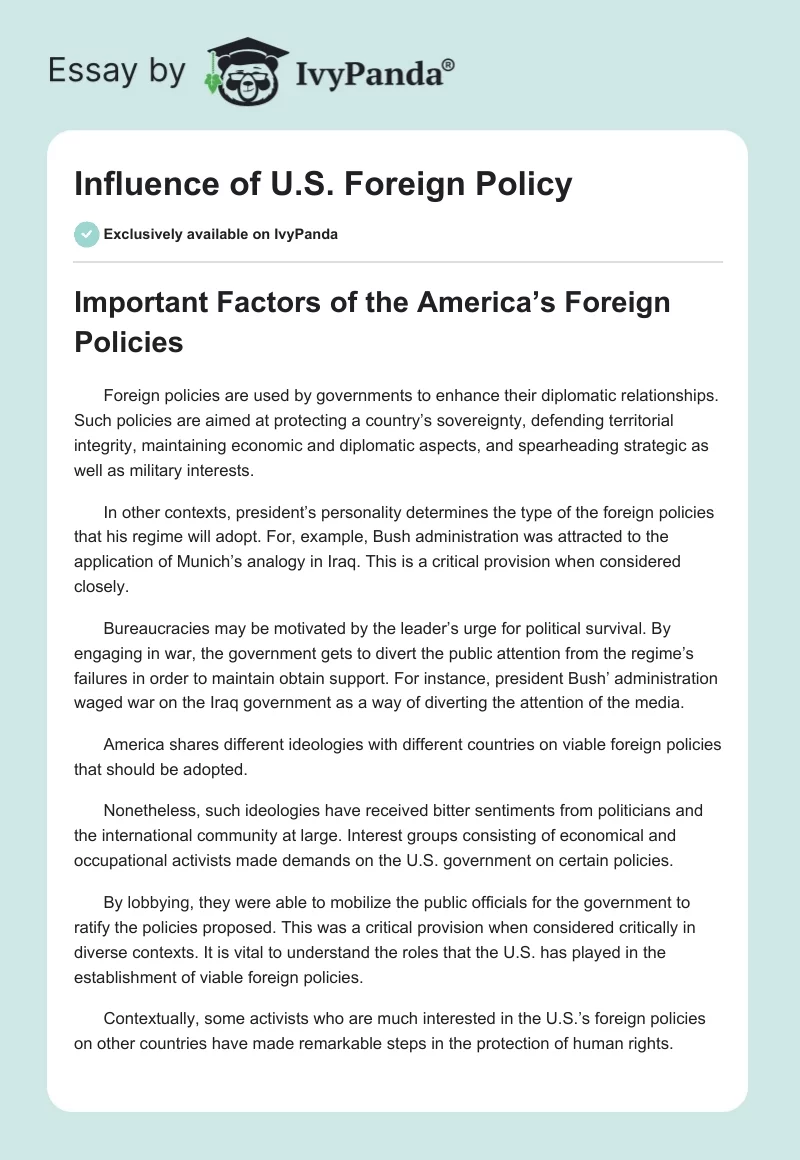 Influence of U.S. Foreign Policy. Page 1