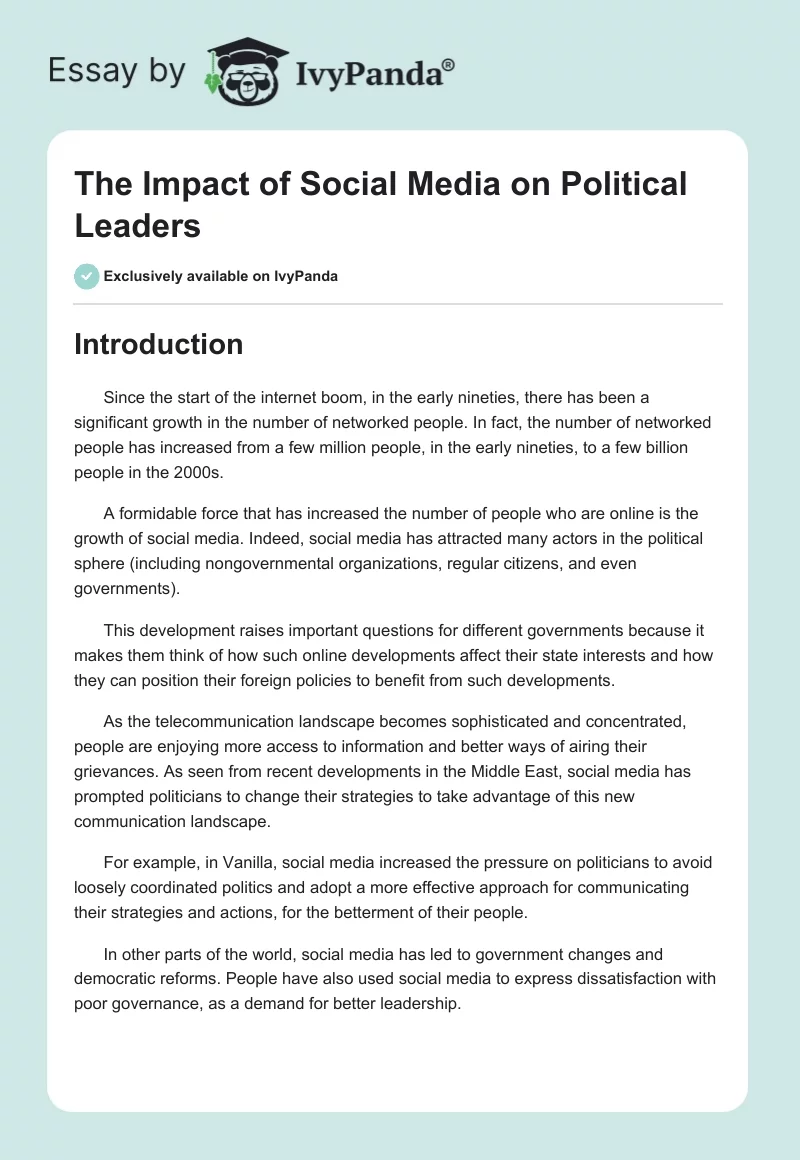 The Impact of Social Media on Political Leaders. Page 1