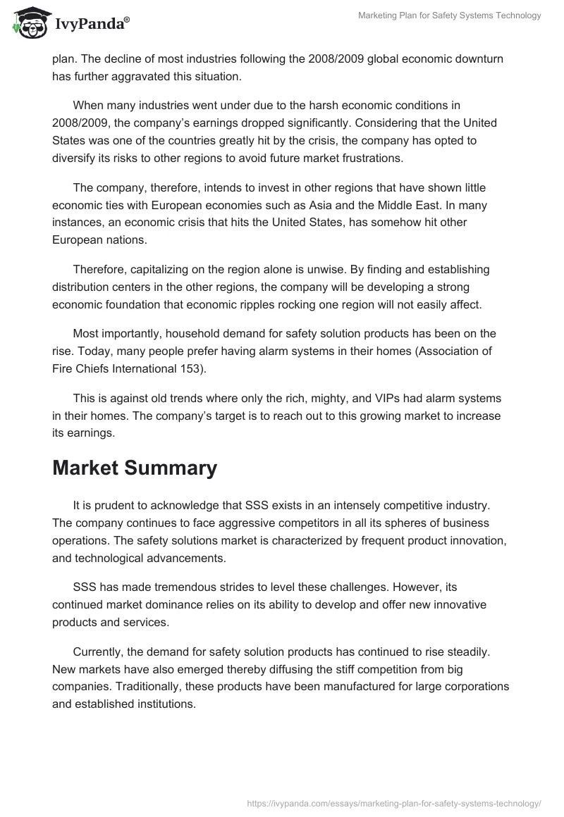 Marketing Plan for Safety Systems Technology. Page 2