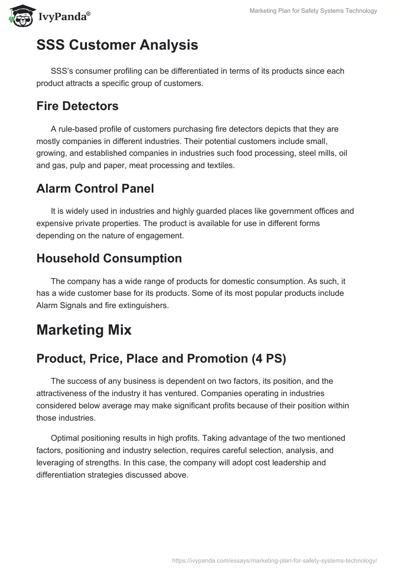 Marketing Plan for Safety Systems Technology. Page 5