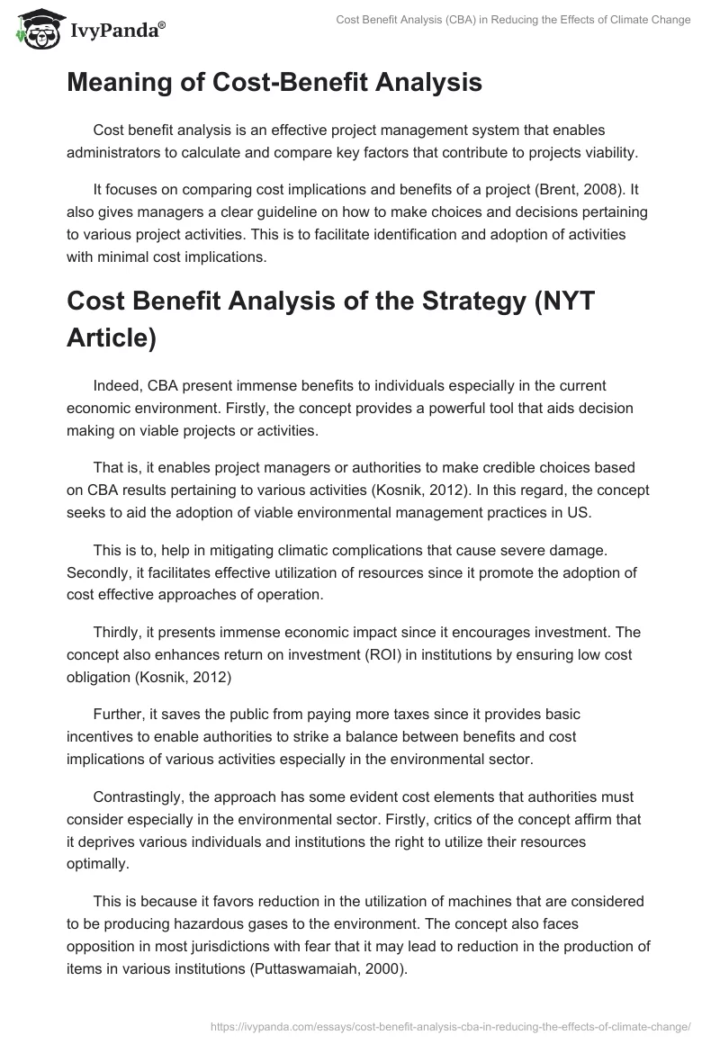 Cost Benefit Analysis (CBA) in Reducing the Effects of Climate Change. Page 2