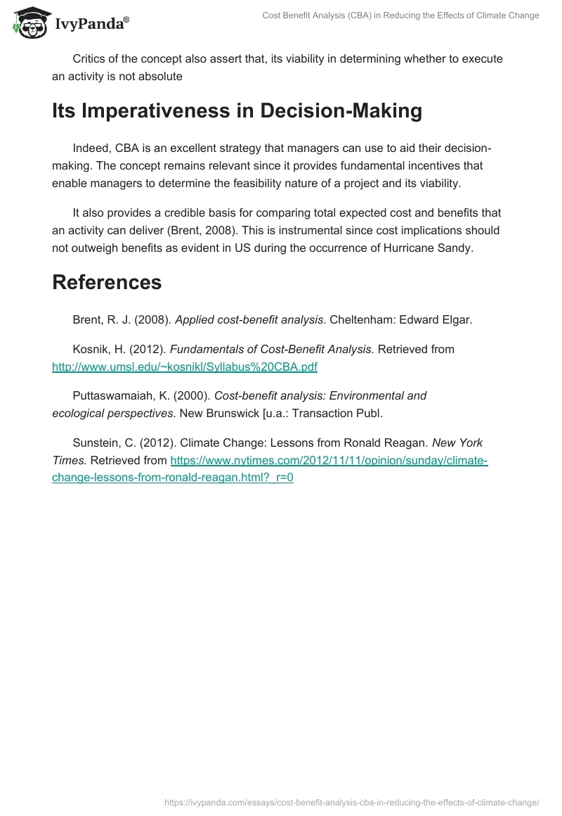 Cost Benefit Analysis (CBA) in Reducing the Effects of Climate Change. Page 3