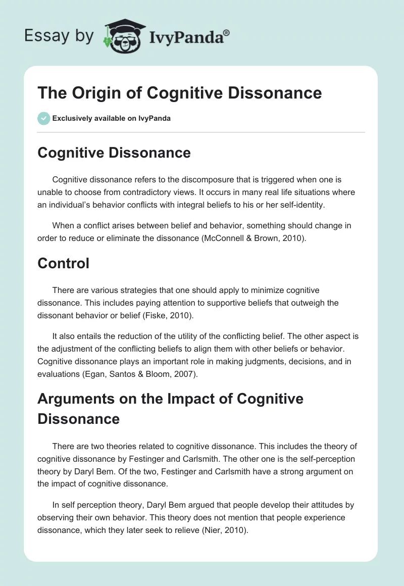 The Origin of Cognitive Dissonance. Page 1