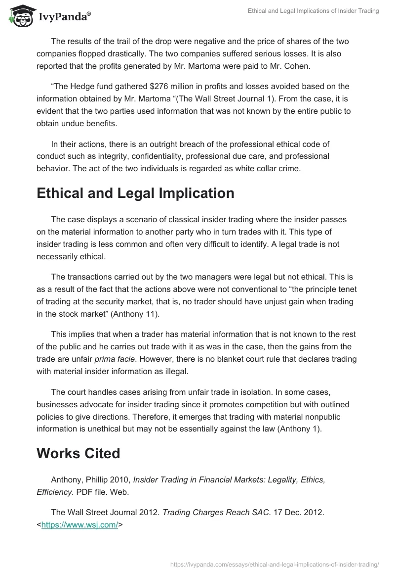 Ethical and Legal Implications of Insider Trading. Page 2