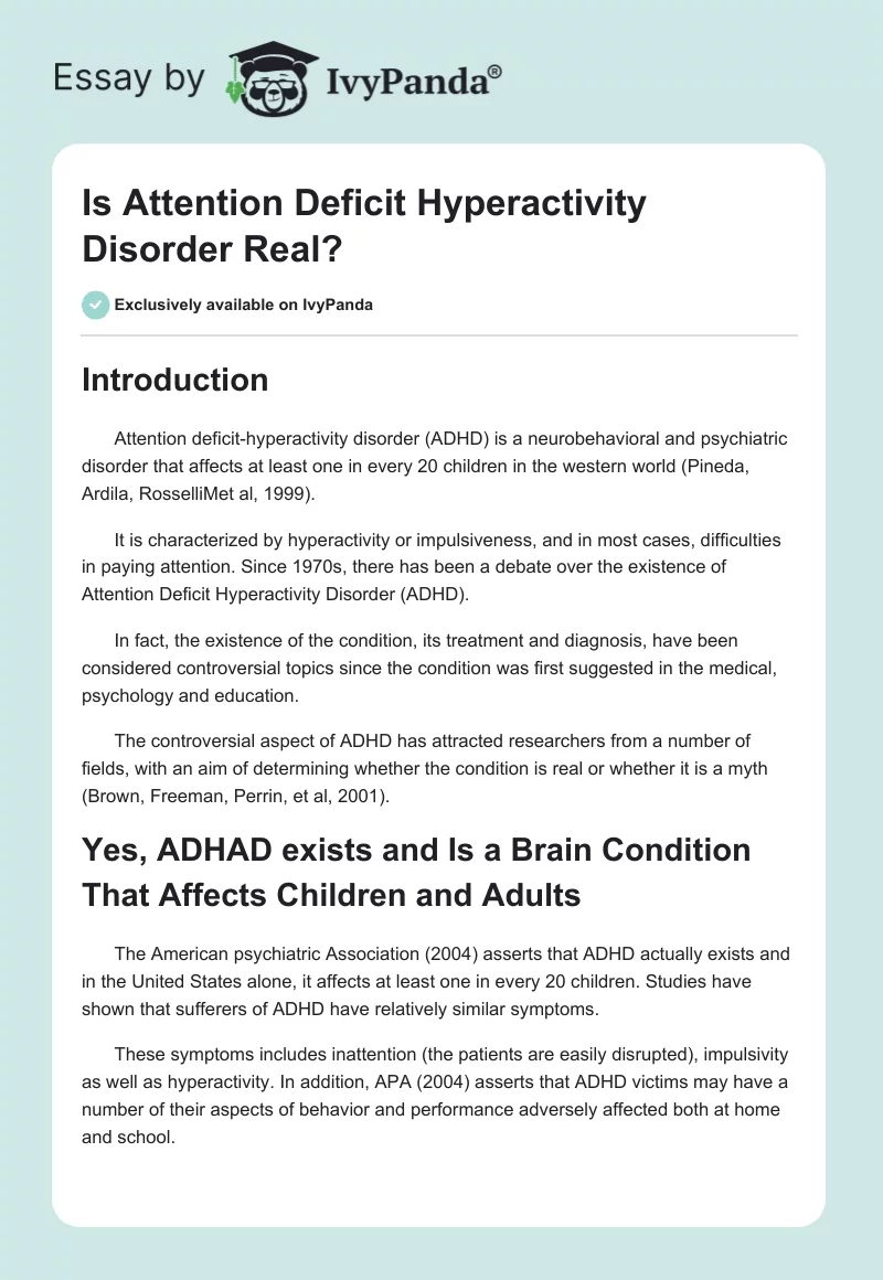 Is Attention Deficit Hyperactivity Disorder Real?. Page 1