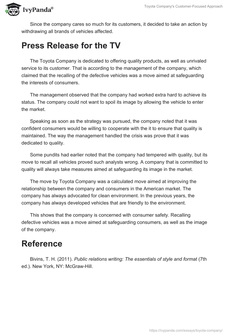 Toyota Company's Customer-Focused Approach. Page 2