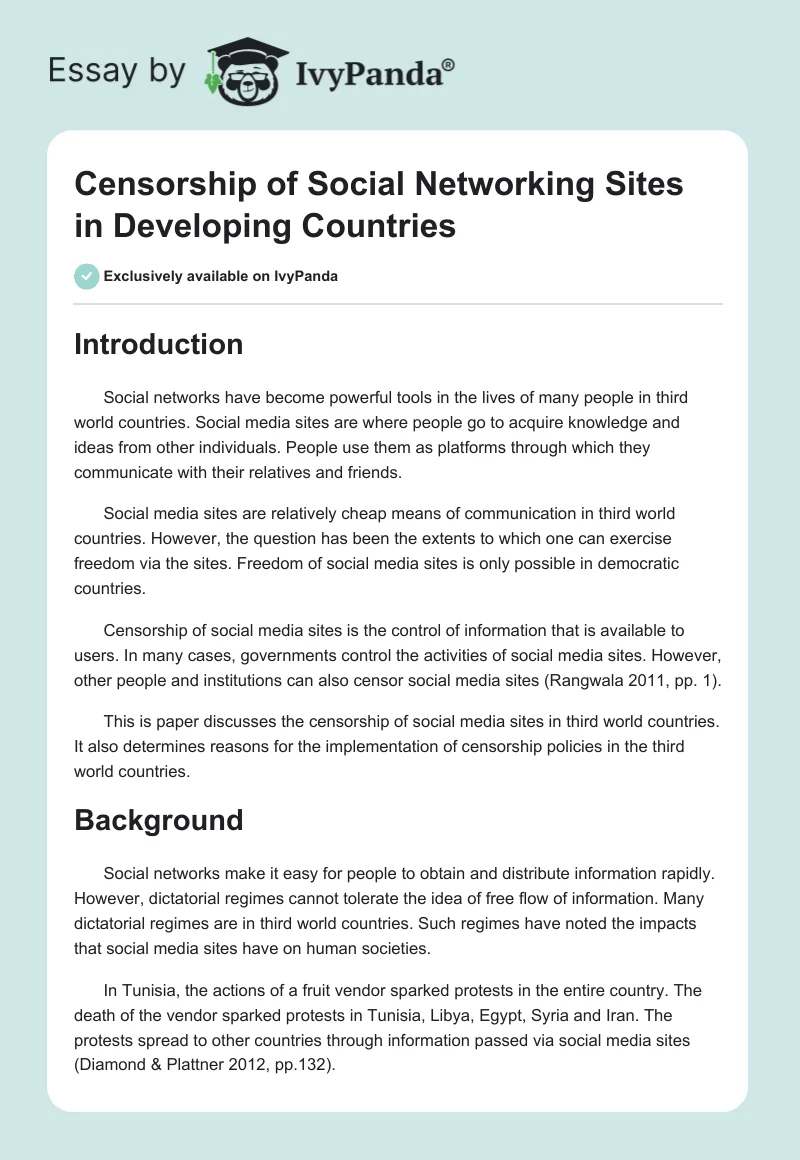 Censorship of Social Networking Sites in Developing Countries. Page 1