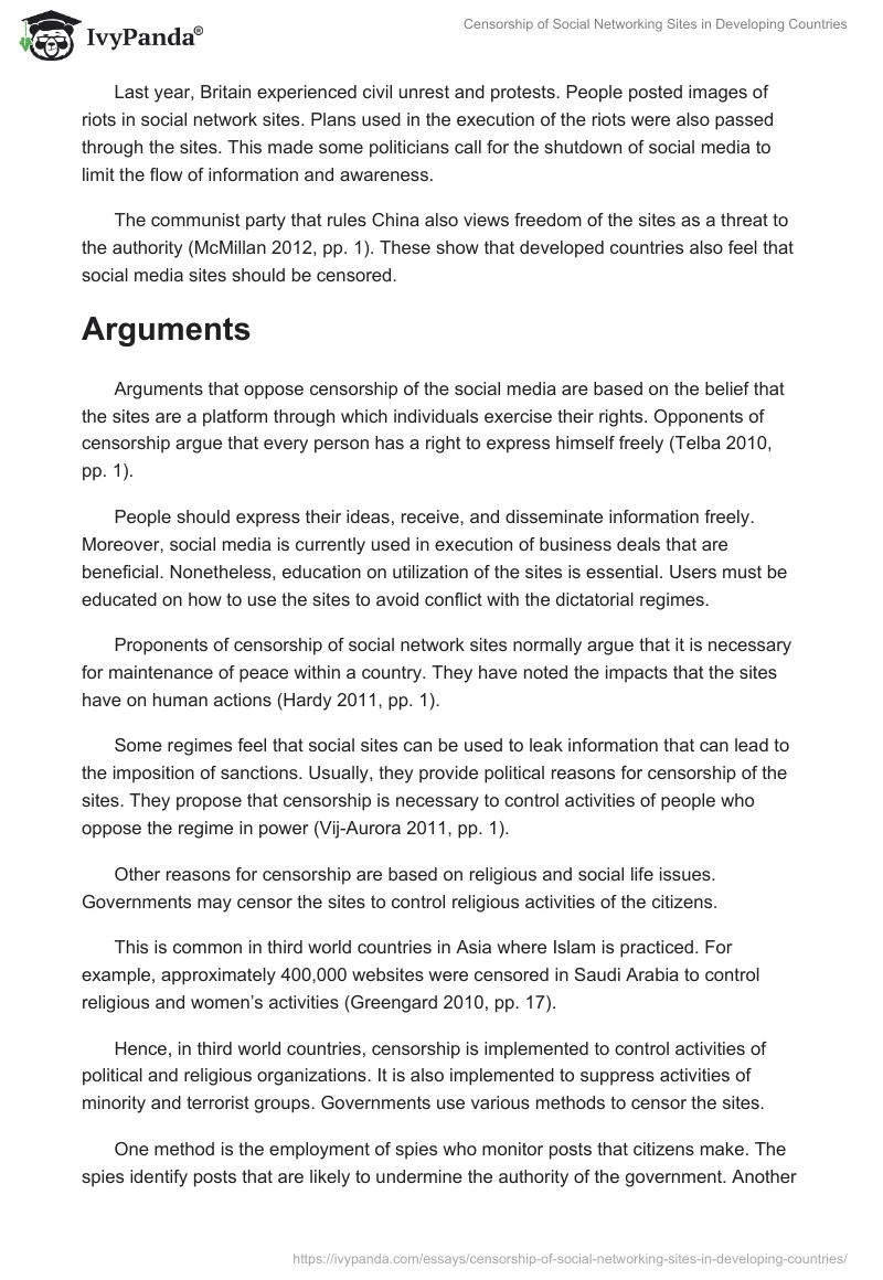 Censorship of Social Networking Sites in Developing Countries. Page 2