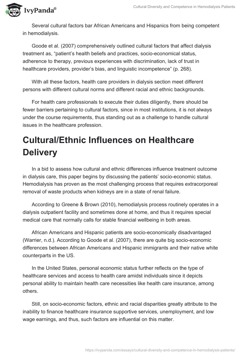 Cultural Diversity and Competence in Hemodialysis Patients. Page 4