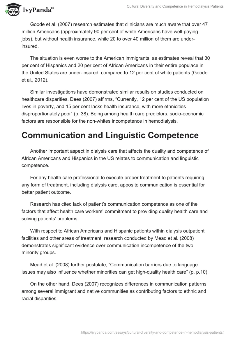 Cultural Diversity and Competence in Hemodialysis Patients. Page 5