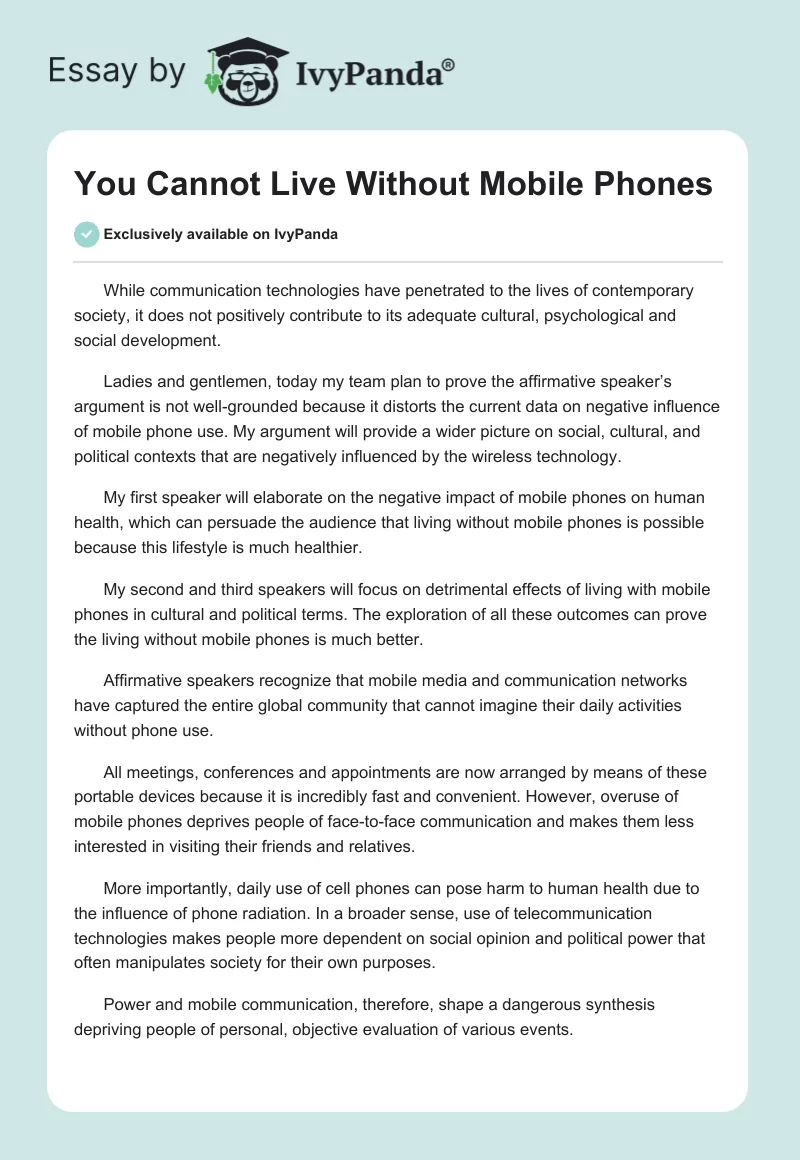 You Cannot Live Without Mobile Phones. Page 1