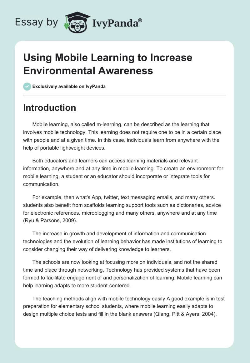 Using Mobile Learning to Increase Environmental Awareness. Page 1