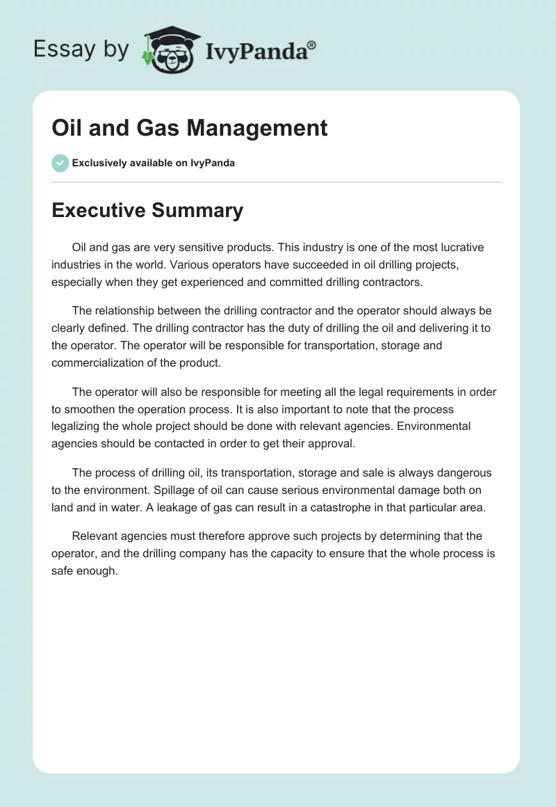 Oil and Gas Management. Page 1