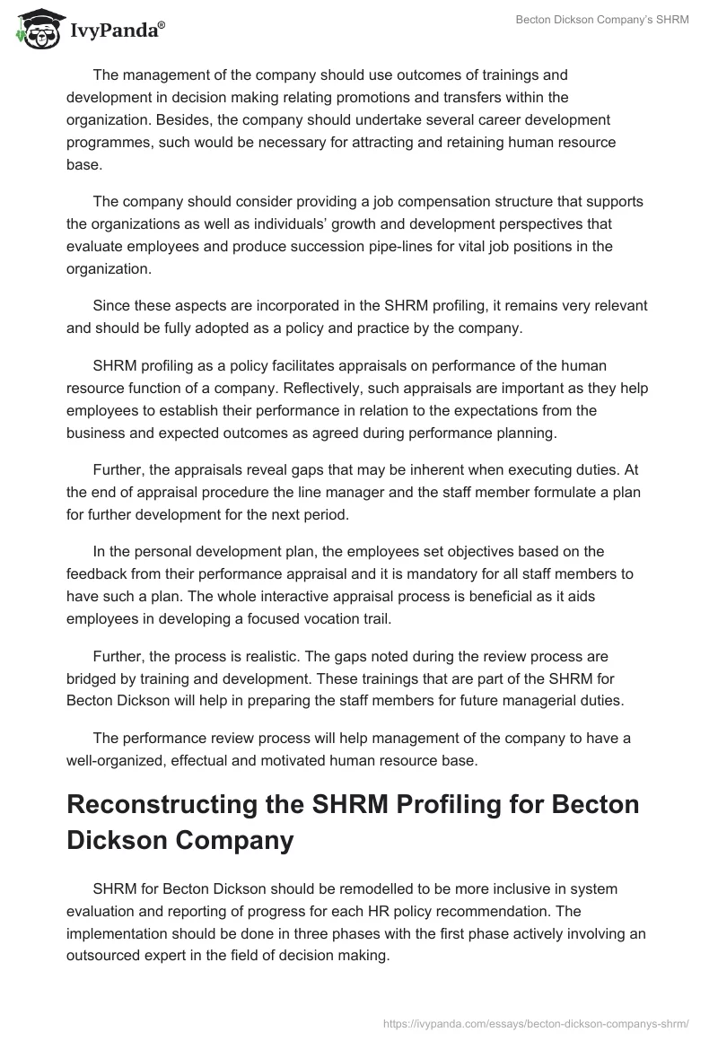 Becton Dickson Company’s SHRM. Page 3