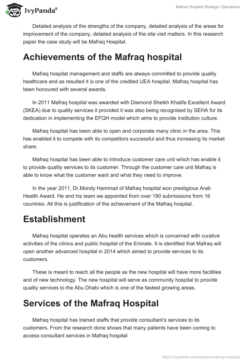 Mafraq Hospital Strategic Operations. Page 2