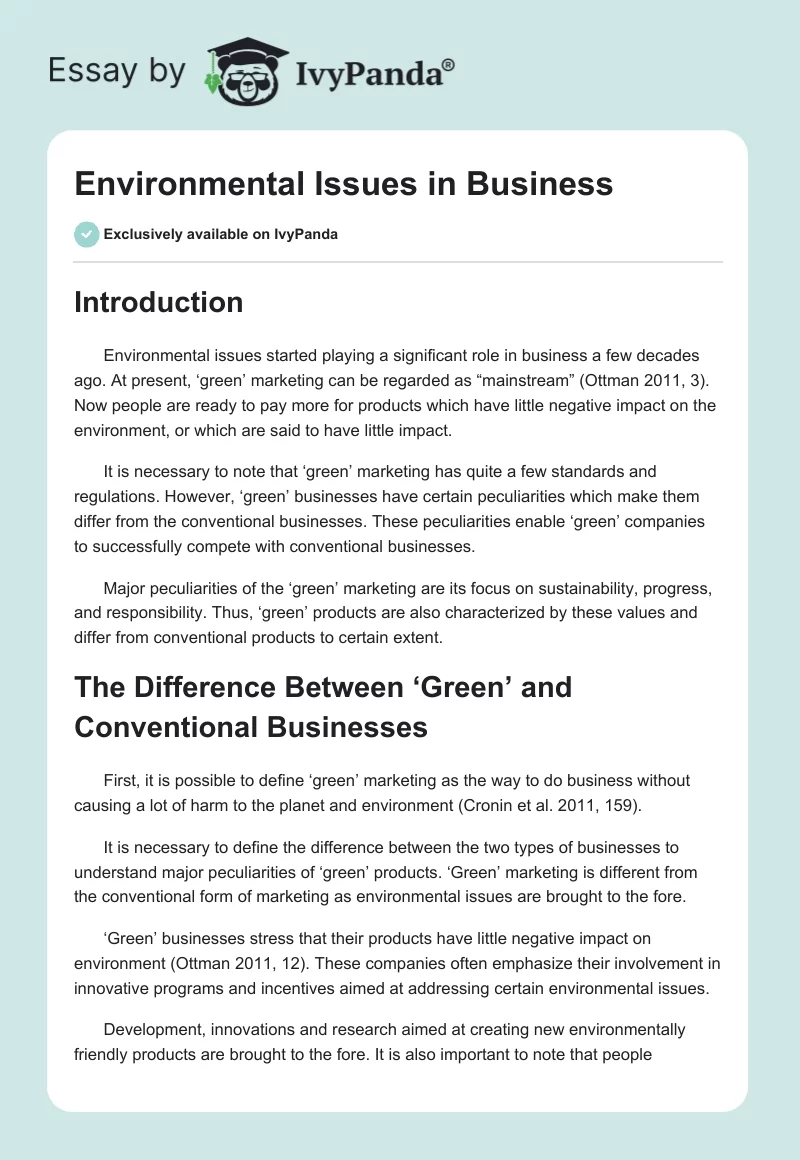 Environmental Issues in Business. Page 1