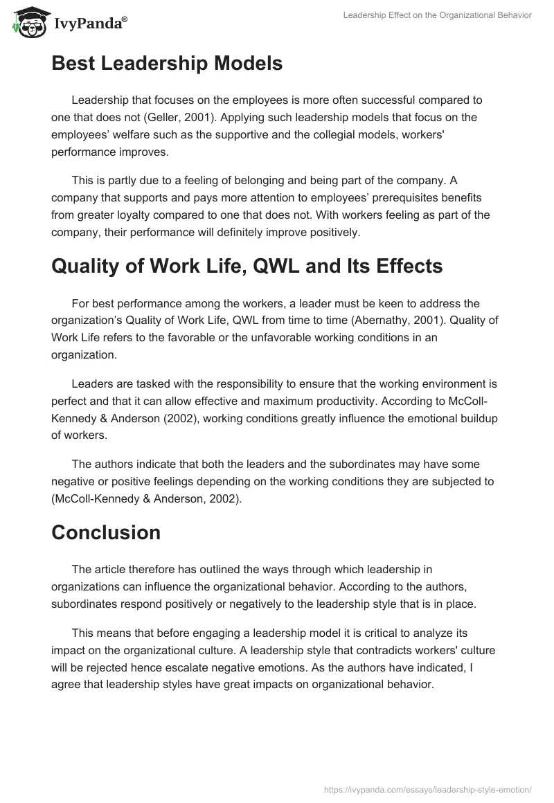Leadership Effect on the Organizational Behavior. Page 3