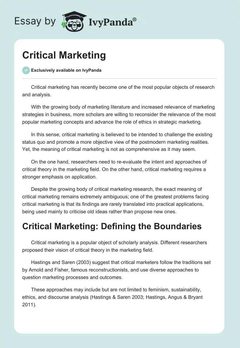 Critical Marketing. Page 1
