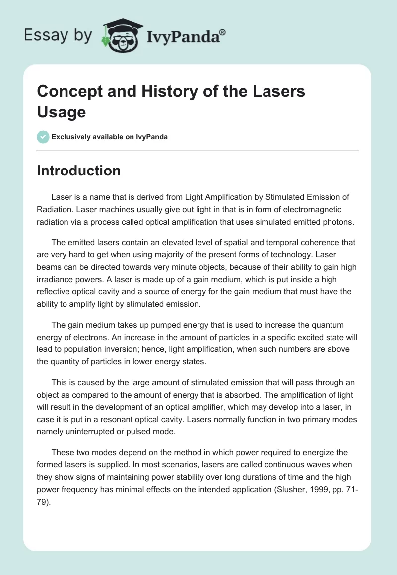 Concept and History of the Lasers Usage. Page 1