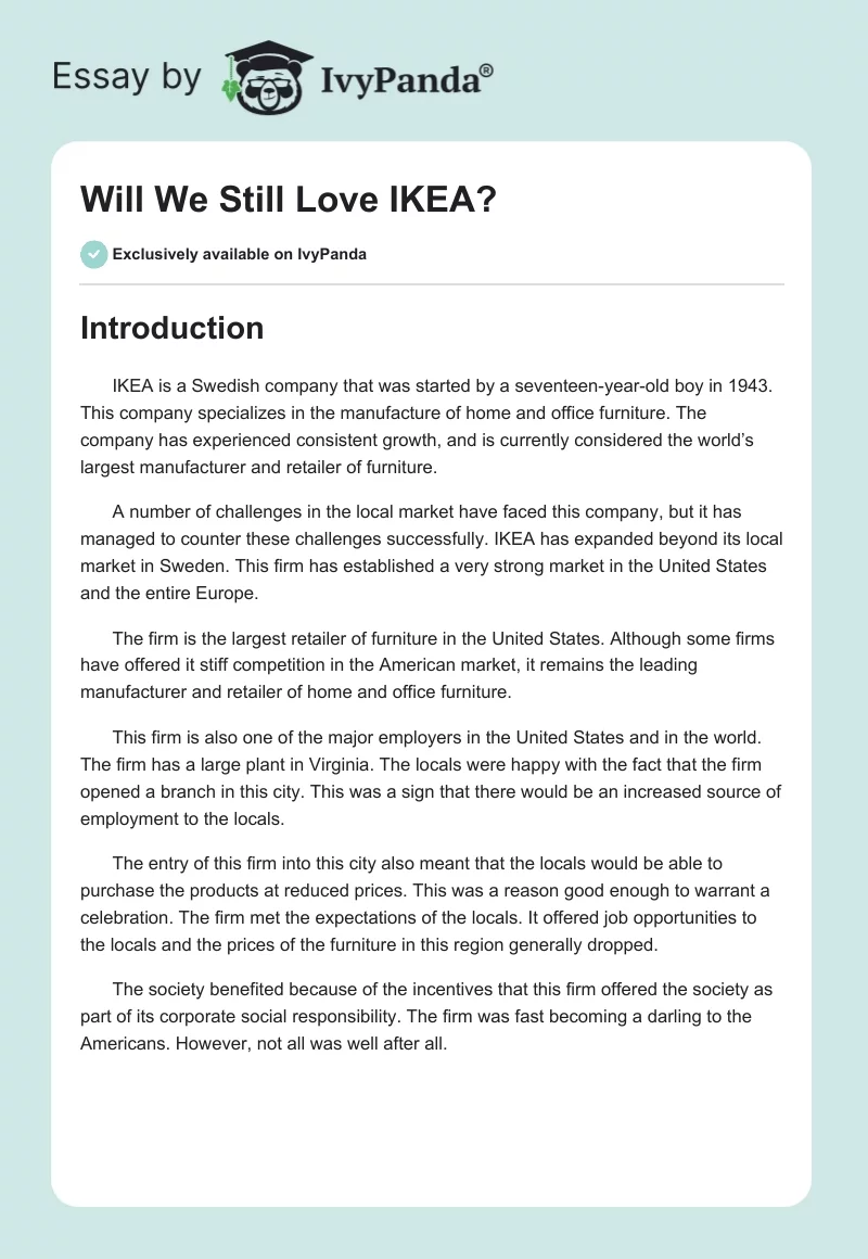 Will We Still Love IKEA?. Page 1